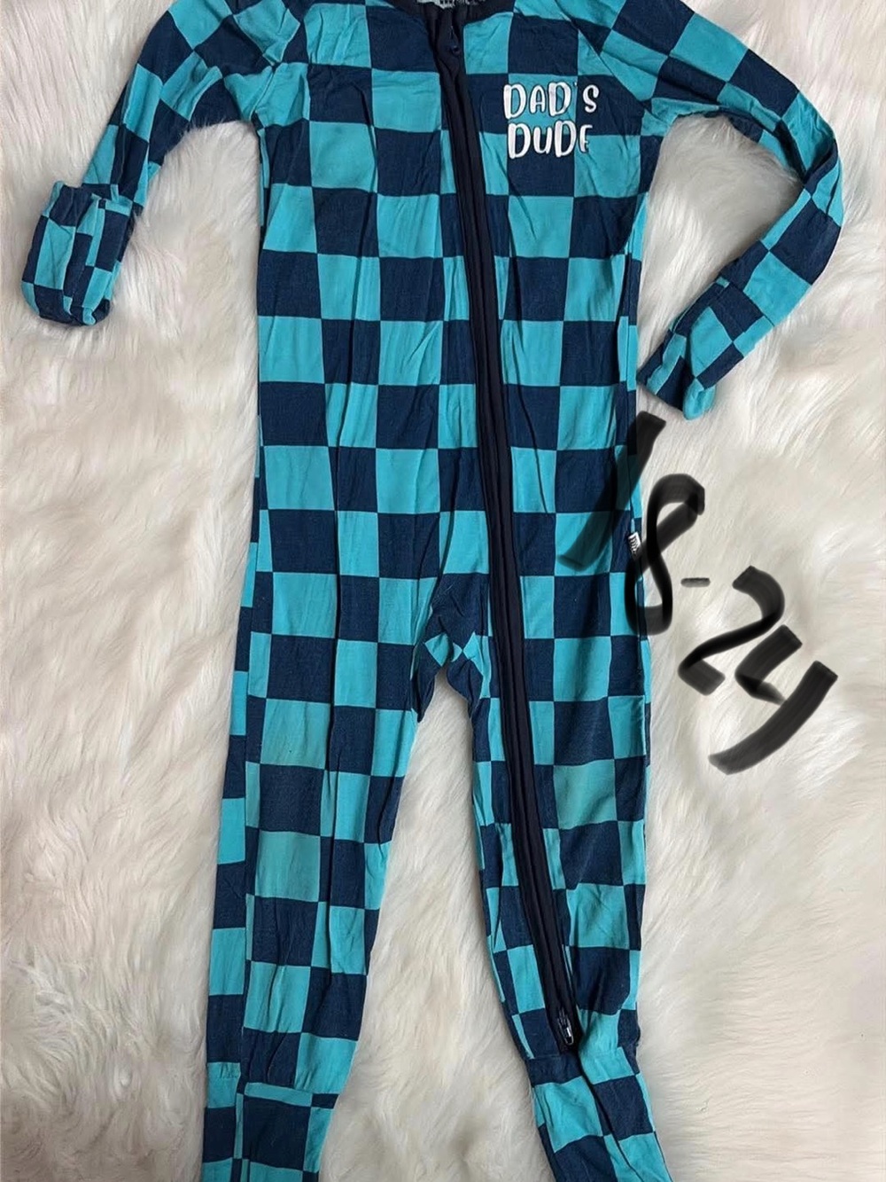 Kids Checkered One-Piece Zipper Pajama - Blue